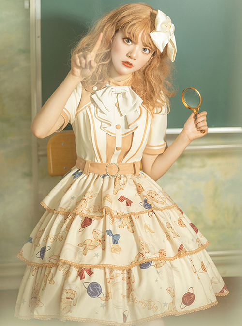 Rabbit Astronaut Series Printing Cake Hem Sweet Lolita Short Sleeve Dress