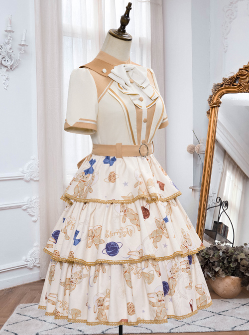 Rabbit Astronaut Series Printing Cake Hem Sweet Lolita Short Sleeve Dress