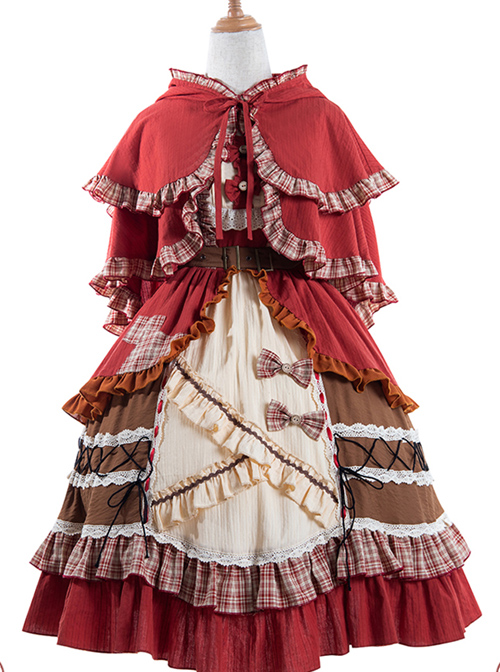 Little Red Riding Hood Series JSK Retro Pastoral Style Sweet Lolita Sling Dress And Cloak