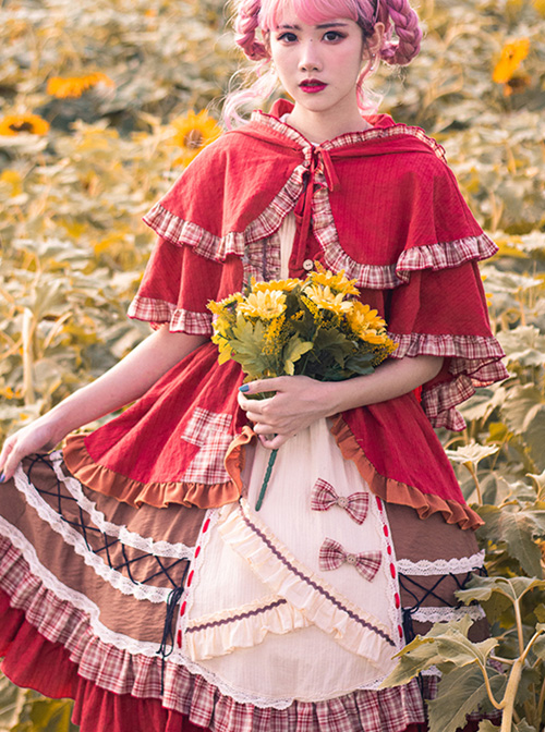 Little Red Riding Hood Series JSK Retro Pastoral Style Sweet Lolita Sling Dress And Cloak