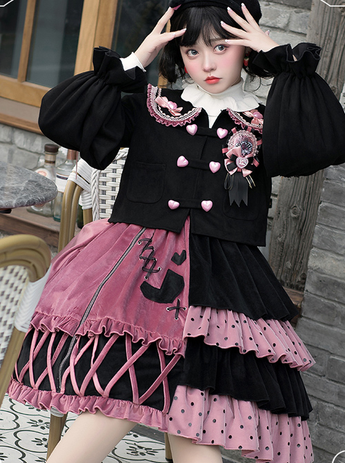 Exploding Raspberry Series JSK Autumn Winter Retro Color Matching Sweet Lolita Sling Dress And Top Set