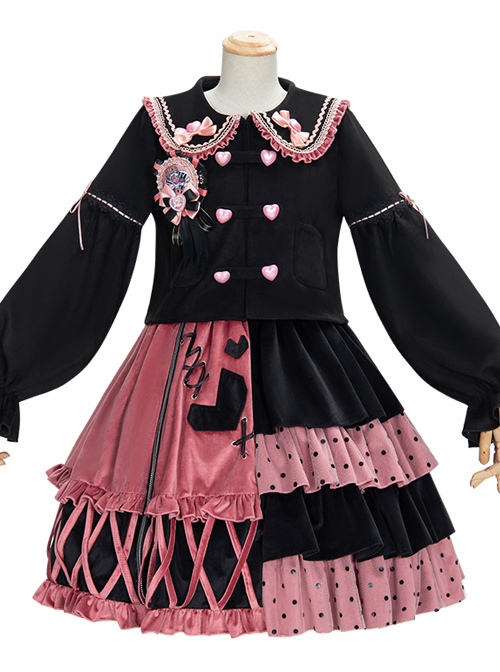 Exploding Raspberry Series JSK Autumn Winter Retro Color Matching Sweet Lolita Sling Dress And Top Set