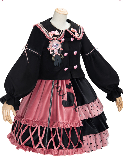 Exploding Raspberry Series JSK Autumn Winter Retro Color Matching Sweet Lolita Sling Dress And Top Set