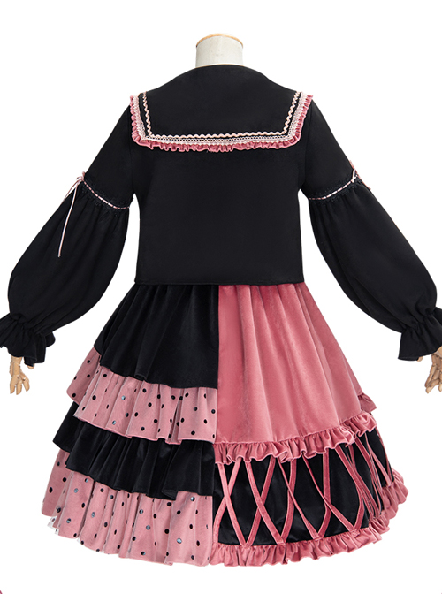 Exploding Raspberry Series JSK Autumn Winter Retro Color Matching Sweet Lolita Sling Dress And Top Set