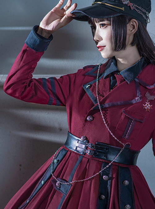 The Battle Of The Jedi Series OP Pure Color Military Style Lolita Red Black Autumn Winter Long Sleeve Dress