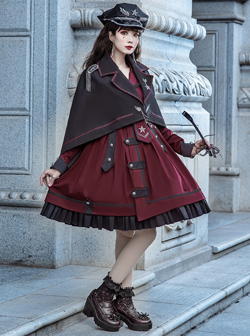 The Battle Of The Jedi Series OP Pure Color Military Style Lolita Red Black Autumn Winter Long Sleeve Dress