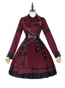 The Battle Of The Jedi Series OP Pure Color Military Style Lolita Red Black Autumn Winter Long Sleeve Dress