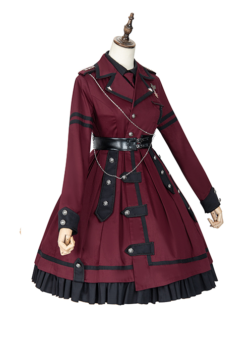 The Battle Of The Jedi Series OP Pure Color Military Style Lolita Red Black Autumn Winter Long Sleeve Dress