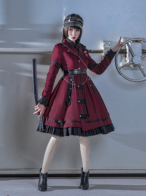 The Battle Of The Jedi Series OP Pure Color Military Style Lolita Red Black Autumn Winter Long Sleeve Dress