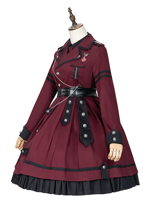 The Battle Of The Jedi Series OP Pure Color Military Style Lolita Red Black Autumn Winter Long Sleeve Dress