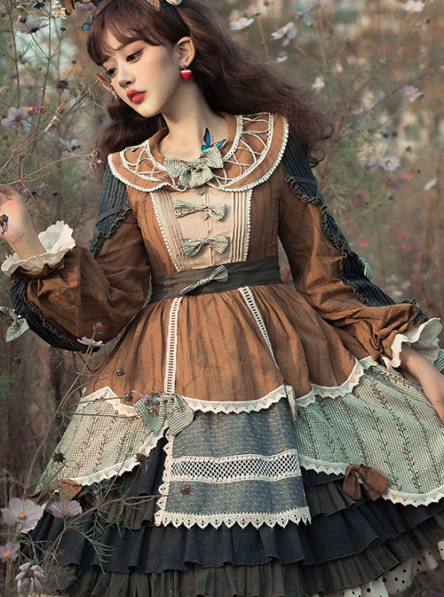 Xiu Man In April Series Retro Pastoral Style Classic Lolita Long Sleeve Dress