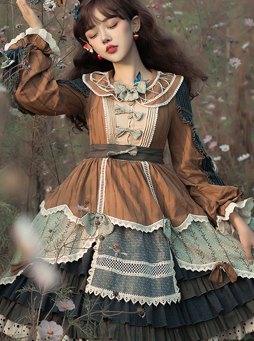 Xiu Man In April Series Retro Pastoral Style Classic Lolita Long Sleeve Dress