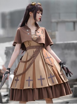 Dawn Series JSK Retro Military Style Punk Lolita Sling Dress And Cape