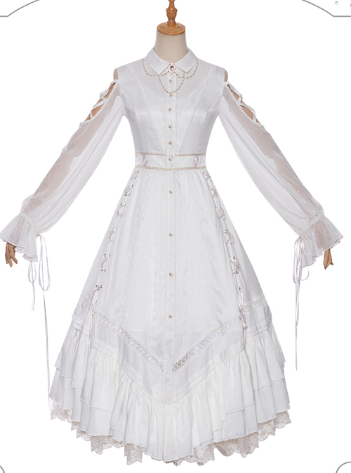 Dawn Sacrifice Series OP Pure White Elegant Long Style Classic Lolita Long Sleeve Dress