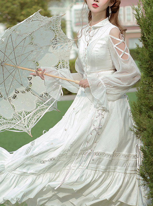 Dawn Sacrifice Series OP Pure White Elegant Long Style Classic Lolita Long Sleeve Dress