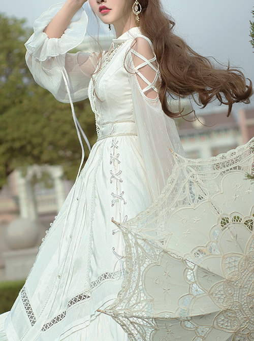 Dawn Sacrifice Series OP Pure White Elegant Long Style Classic Lolita Long Sleeve Dress