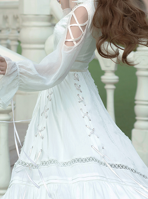 Dawn Sacrifice Series OP Pure White Elegant Long Style Classic Lolita Long Sleeve Dress