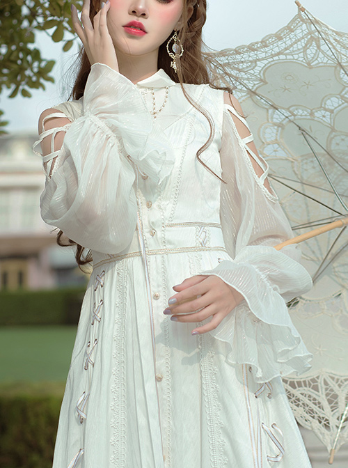 Dawn Sacrifice Series OP Pure White Elegant Long Style Classic Lolita Long Sleeve Dress