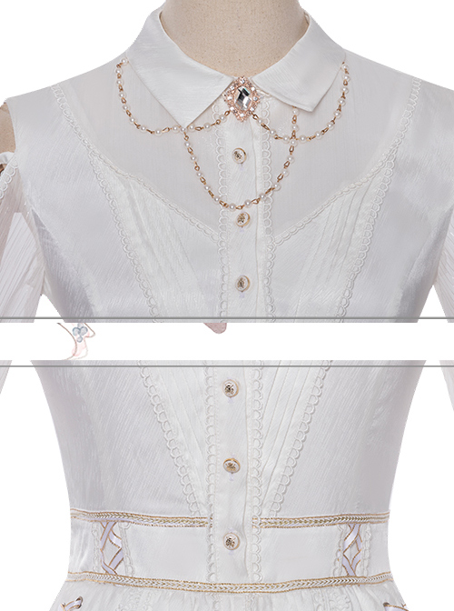 Dawn Sacrifice Series OP Pure White Elegant Long Style Classic Lolita Long Sleeve Dress