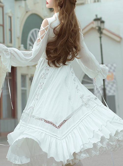 Dawn Sacrifice Series OP Pure White Elegant Long Style Classic Lolita Long Sleeve Dress