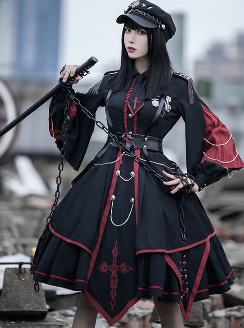 Sanctioner Series OP Dark Retro Military Style Gothic Lolita Long Sleeve Dress