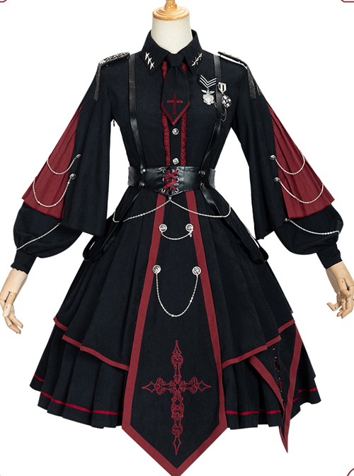 Sanctioner Series OP Dark Retro Military Style Gothic Lolita Long Sleeve Dress