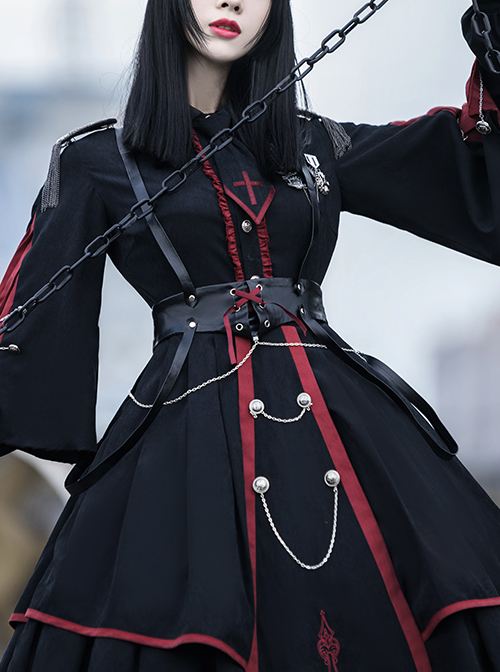 Sanctioner Series OP Dark Retro Military Style Gothic Lolita Long Sleeve Dress