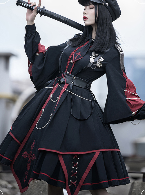 Sanctioner Series OP Dark Retro Military Style Gothic Lolita Long Sleeve Dress
