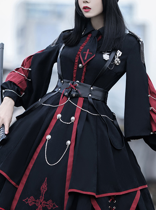 Sanctioner Series OP Dark Retro Military Style Gothic Lolita Long Sleeve Dress