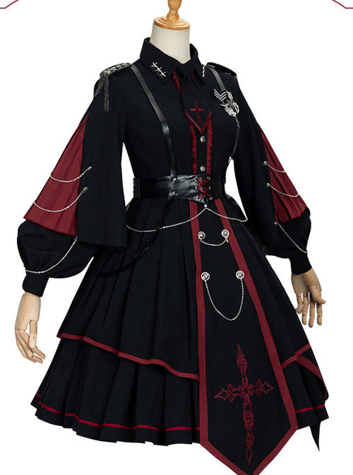 Sanctioner Series OP Dark Retro Military Style Gothic Lolita Long Sleeve Dress