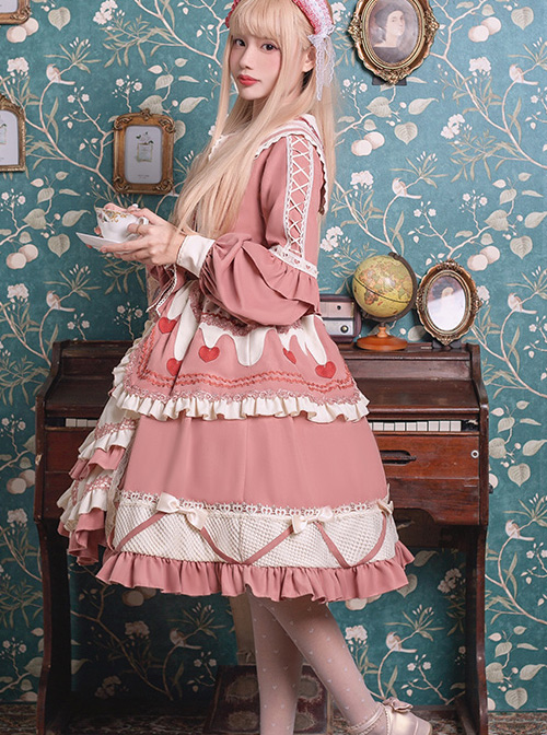 Strawberry Milk Cover Series OP Idyllic Style Sweet Lolita Long Sleeve Dress