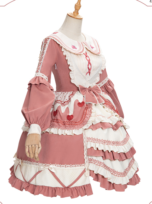 Strawberry Milk Cover Series OP Idyllic Style Sweet Lolita Long Sleeve Dress