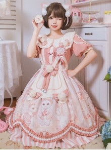 Crown Kitten Series Doll Collar Pink Sweet Lolita Puff Short Sleeve Dress