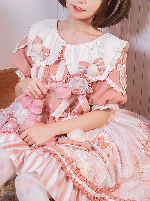 Crown Kitten Series Doll Collar Pink Sweet Lolita Puff Short Sleeve Dress