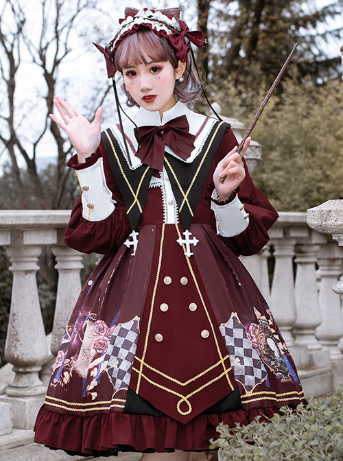 Immortal Bottle Series OP Retro School Lolita Long Sleeve Dress