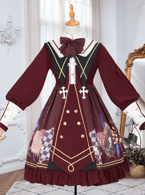 Immortal Bottle Series OP Retro School Lolita Long Sleeve Dress