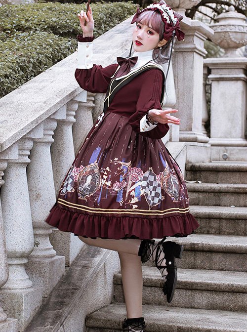 Immortal Bottle Series OP Retro School Lolita Long Sleeve Dress