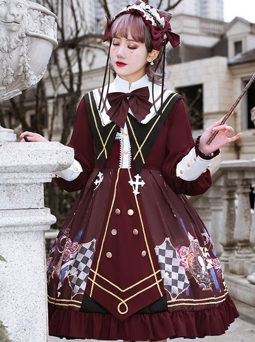 Immortal Bottle Series OP Retro School Lolita Long Sleeve Dress