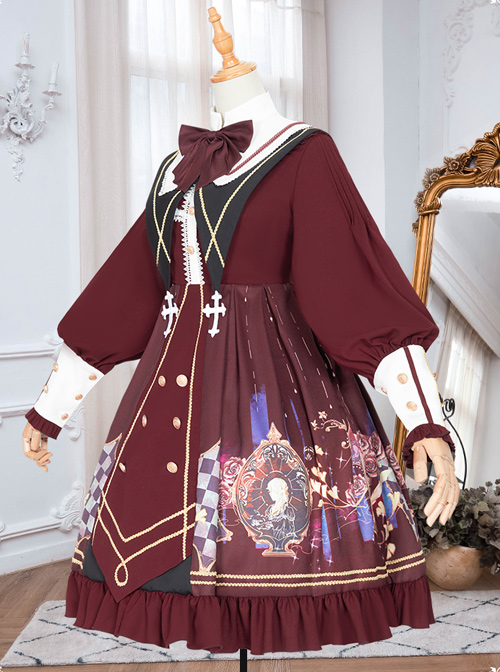 Immortal Bottle Series OP Retro School Lolita Long Sleeve Dress