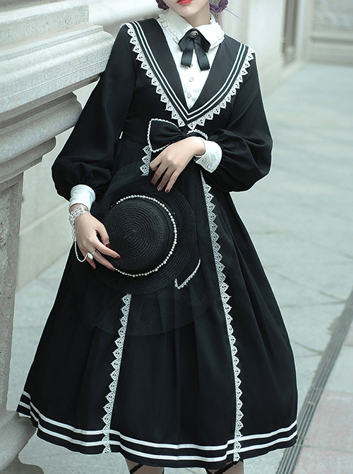 Pride And Prejudice Series OP Elegant Preppy Style Classic Lolita Long Sleeve Dress