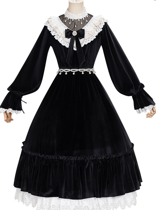 Tenderness Champs Elysees Series OP Elegant Velvet Classic Lolita Long Sleeve Dress