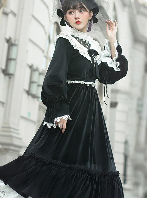 Tenderness Champs Elysees Series OP Elegant Velvet Classic Lolita Long Sleeve Dress