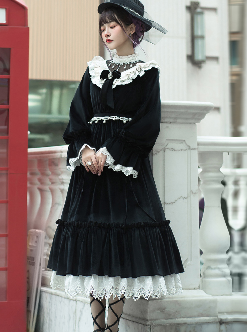 Tenderness Champs Elysees Series OP Elegant Velvet Classic Lolita Long Sleeve Dress