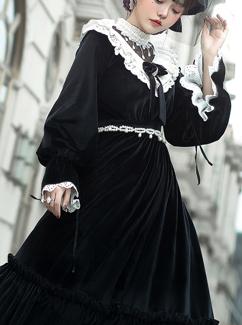 Tenderness Champs Elysees Series OP Elegant Velvet Classic Lolita Long Sleeve Dress