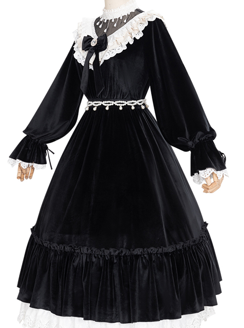 Tenderness Champs Elysees Series OP Elegant Velvet Classic Lolita Long Sleeve Dress