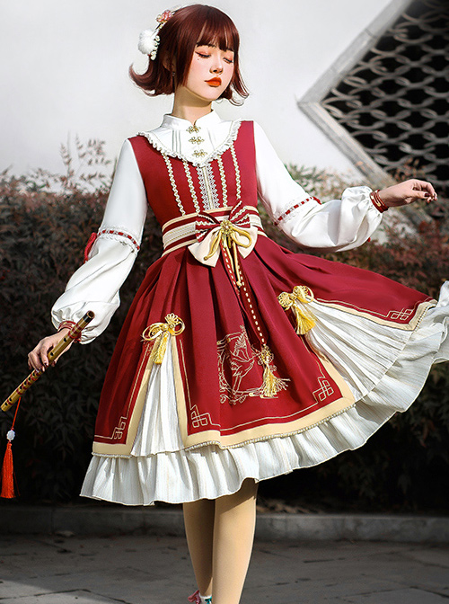 Golden Crane Returns Series OP Chinese Style Classic Lolita Long Sleeve Dress And Cape