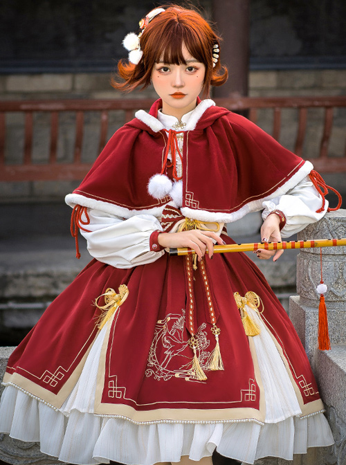 Golden Crane Returns Series OP Chinese Style Classic Lolita Long Sleeve Dress And Cape