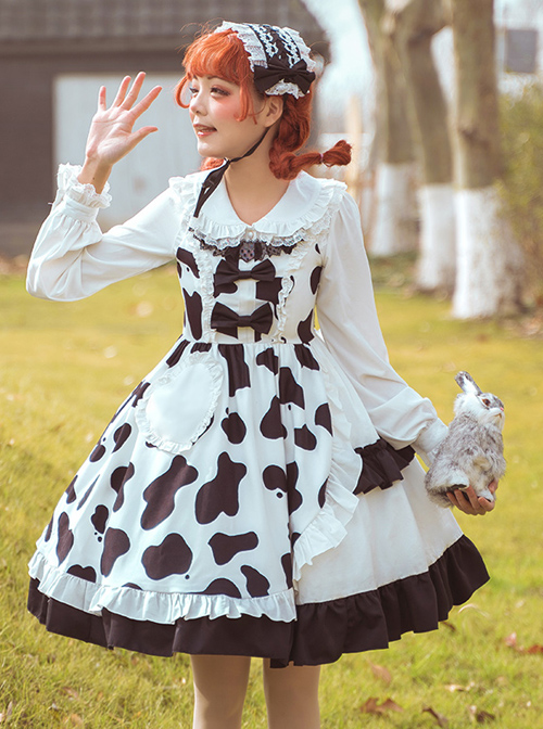 Creamy Cookies Series JSK Milk Cow Printing Sweet Lolita Sling Dress