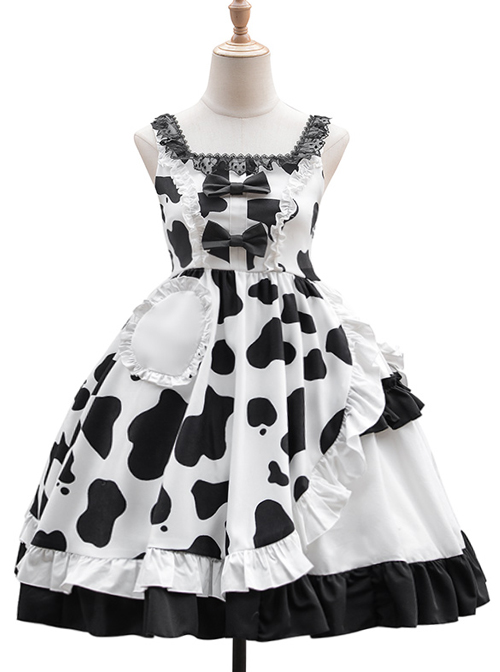 Creamy Cookies Series JSK Milk Cow Printing Sweet Lolita Sling Dress