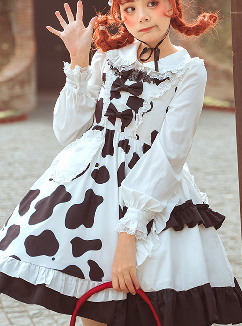 Creamy Cookies Series JSK Milk Cow Printing Sweet Lolita Sling Dress